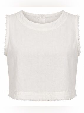 Thread & Supply White Linen Blend Raw Hem Crop Top Size Extra Small